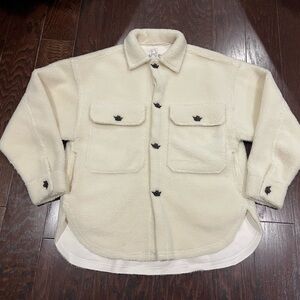 Boys Lie jacket One Size sherpa ivory patch pockets shacket oversized